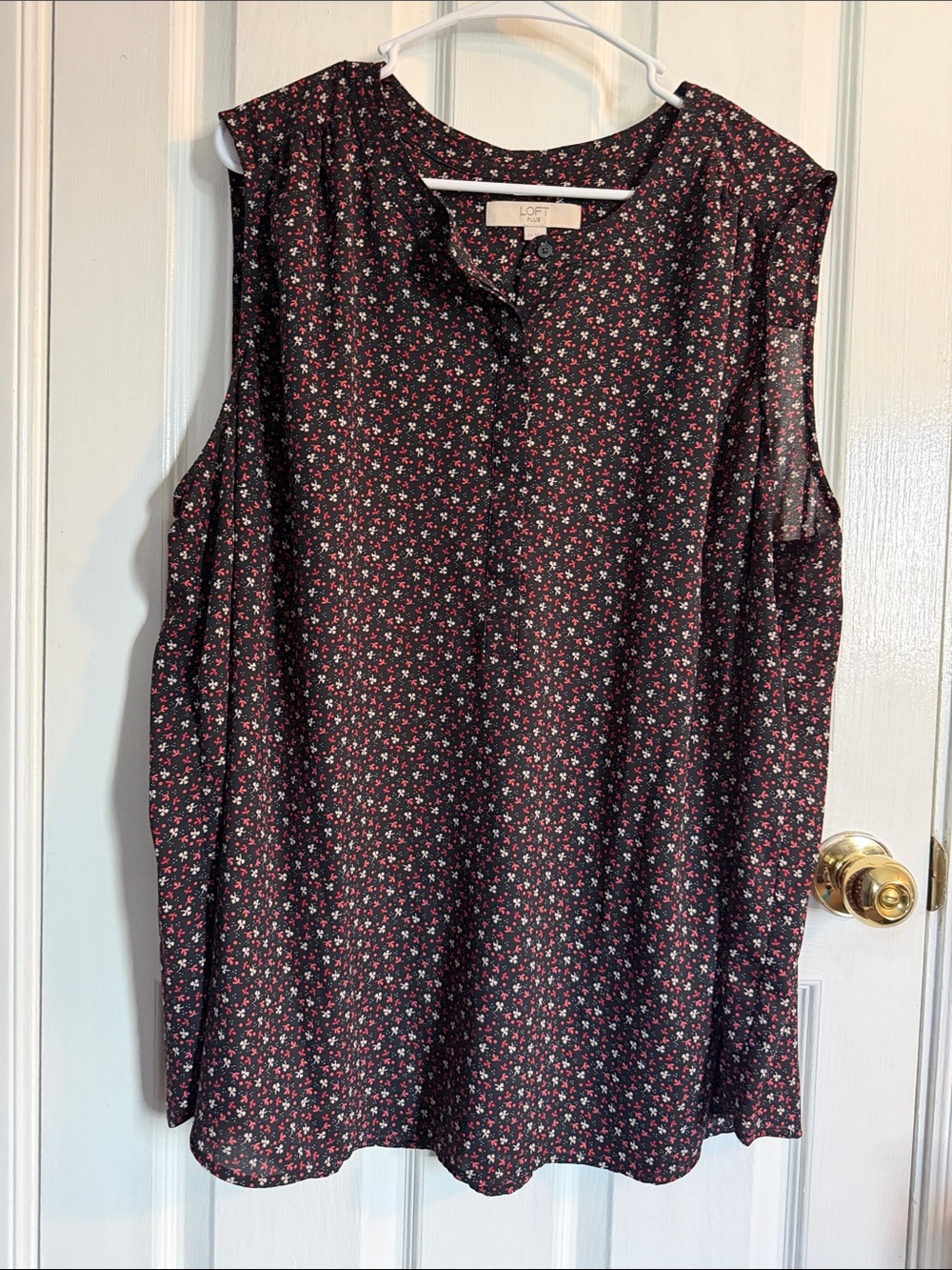 LOFT Black Sleeveless Floral Camisole with red and White Ditsy Print